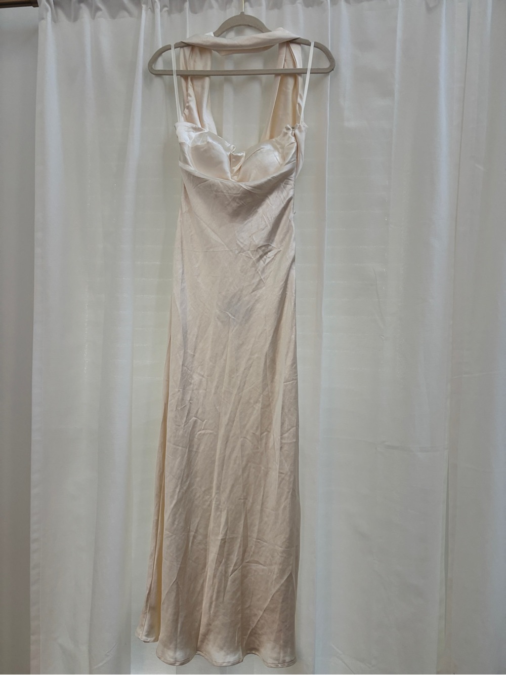 Silky Ivory Slip Dress with Halter Neck
